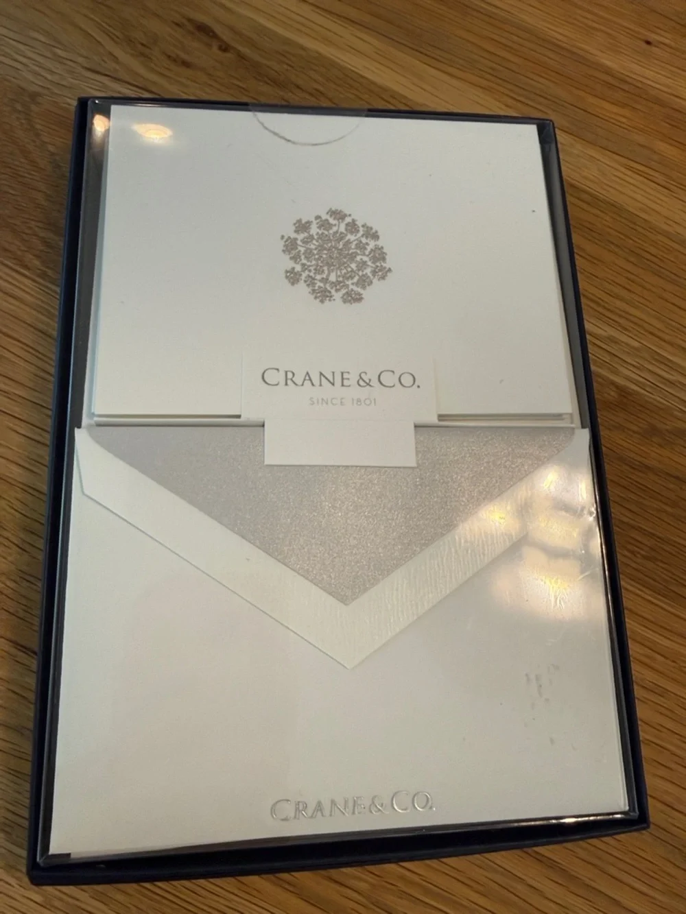 NIB CRANE & Co Stationary Silver Queen Anne Lace Design Notecards 15 w/ envelope